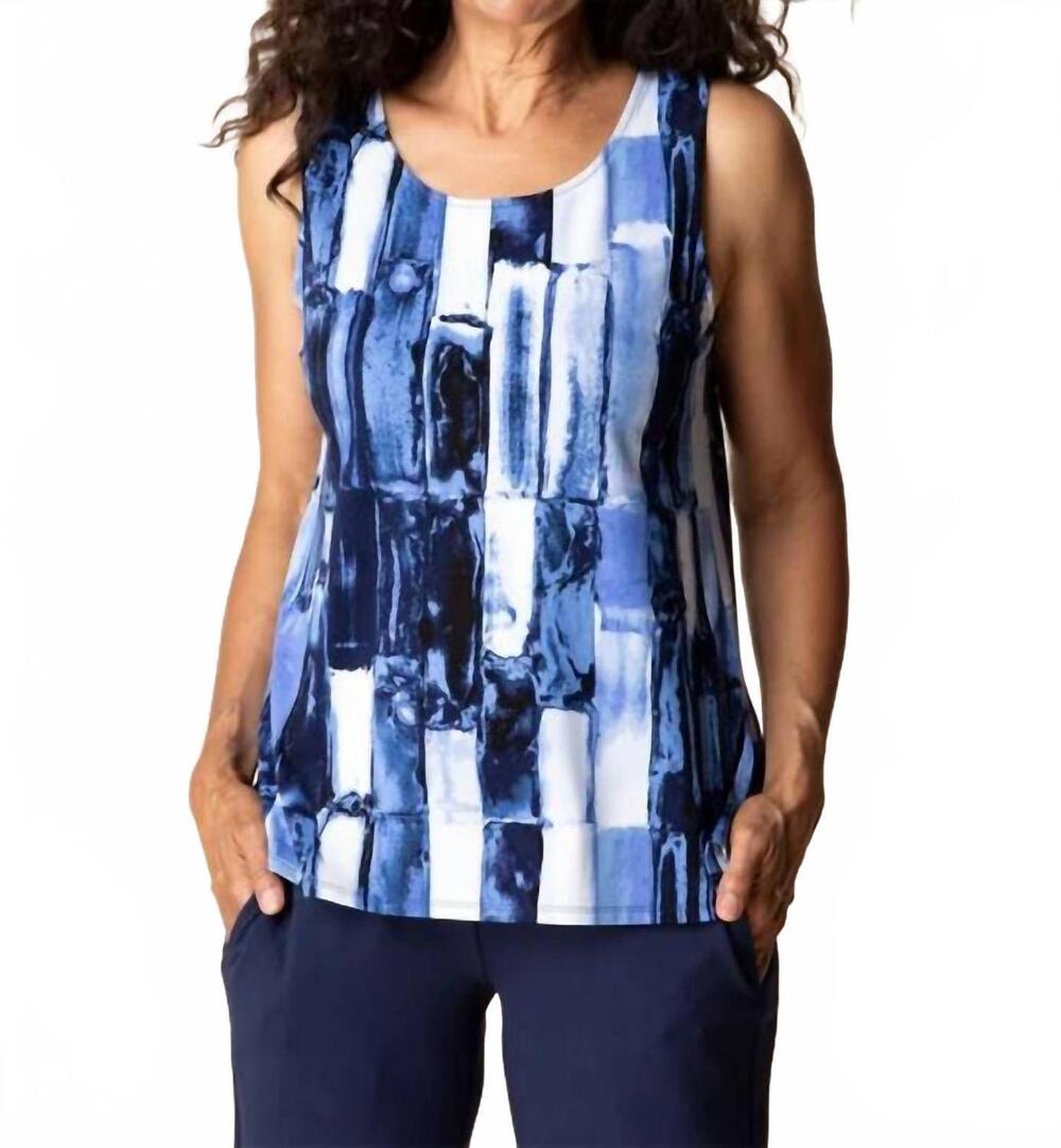 NEW HABITAT core travel brush stroke easy tank top in blue